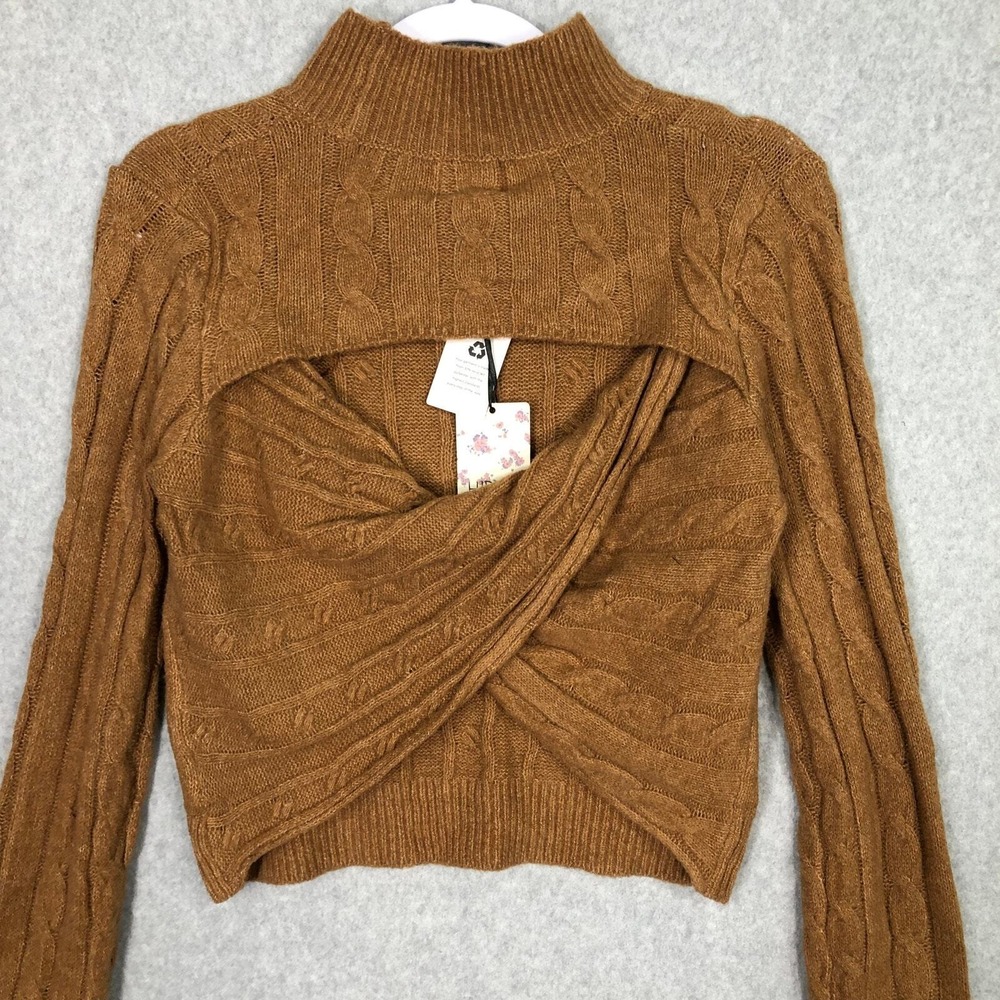 Hippie Rose Sweater XS Rust Cable Twist Open Back Academia Tennis Prep Heritage